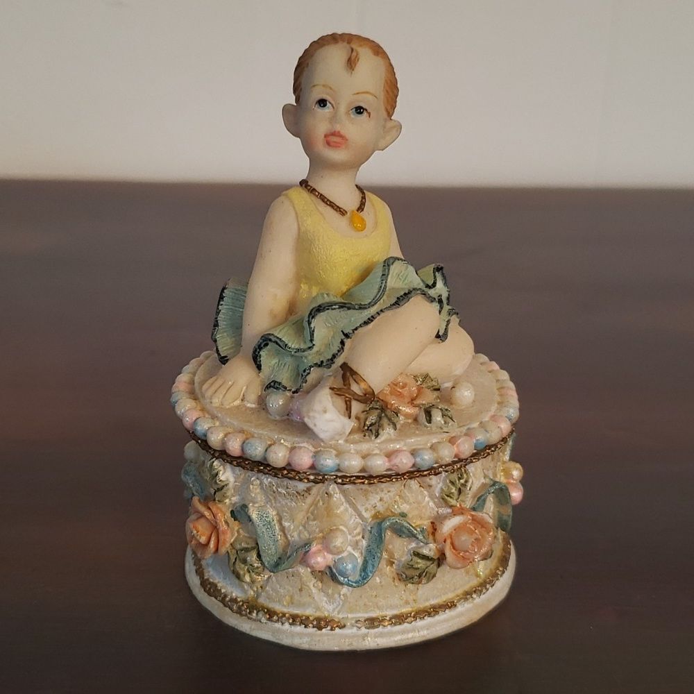 Vintage Small Ballerina Resin Trinket Box